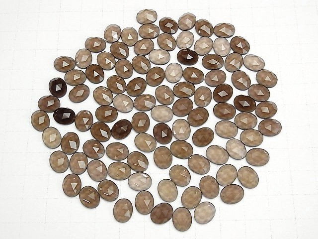 Rauchquarz AAA Oval Rose Cut 10x8mm 3Stücke