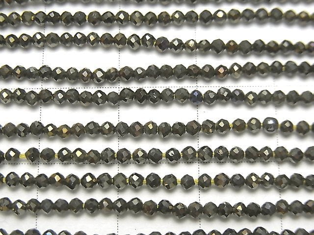 高品質!5串7.79美元!黑尖晶石 AAA 刻面圓形 2mm 黃色塗層 1串珠子 (約13英吋/31公分)