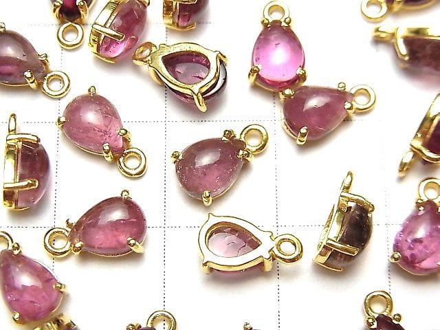 High Quality Pink Tourmaline AA++ Bezel Setting Pear shape 7x5mm 18KGP 2pcs