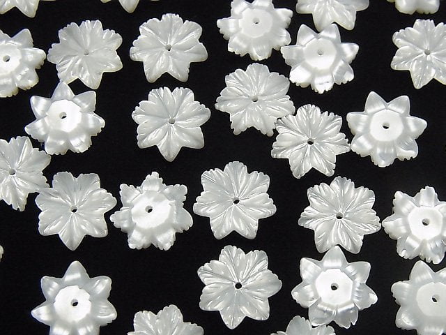 Hochwertige Weiße Muschel (Silberlippen-Auster) AAA Blume 12mm Mittenloch 2 Stück