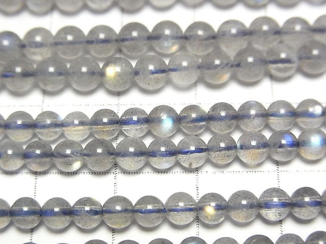 高品質拉長石 AAA 級 - 圓形 4mm 串珠 (約15英吋/38公分)