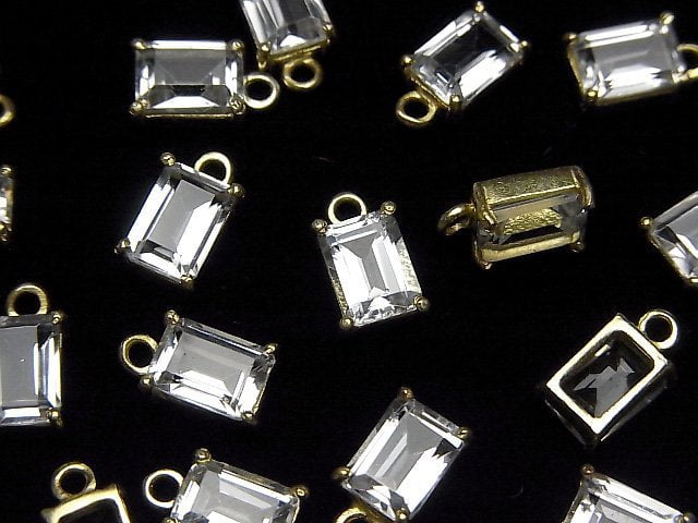 Hochwertiger weißer Topas AAA Zargenfassung rechteckig facettiert 7x5mm 18KGP 1 Stück
