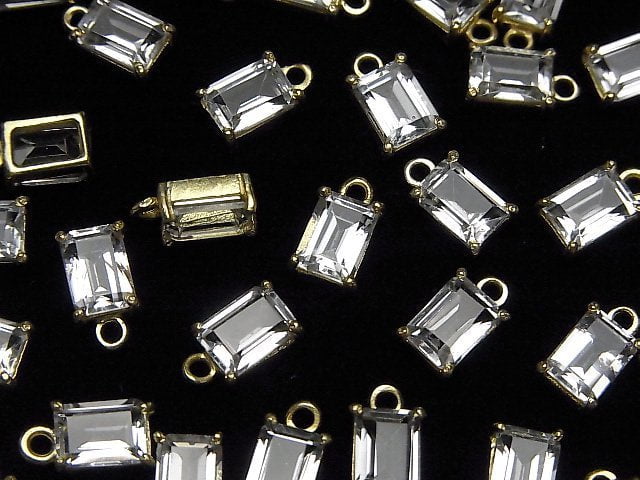 Hochwertiger weißer Topas AAA Zargenfassung rechteckig facettiert 7x5mm 18KGP 1 Stück