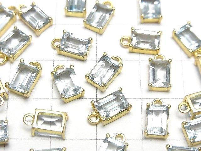 Hochwertiger himmelblauer Topas AAA Zargenfassung rechteckig facettiert 7x5mm 18KGP 1 Stück