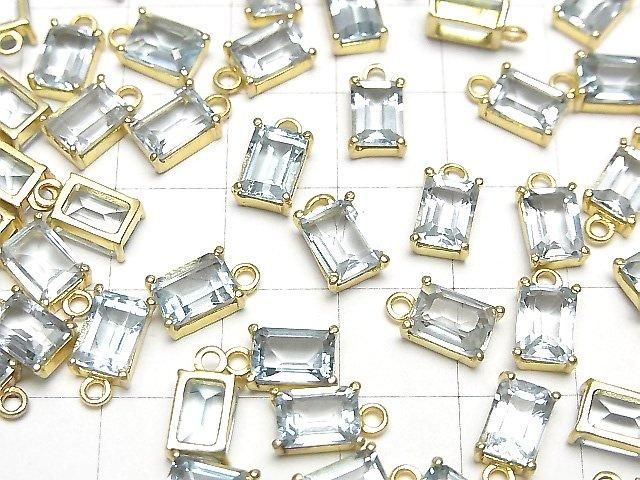 Hochwertiger himmelblauer Topas AAA Zargenfassung rechteckig facettiert 7x5mm 18KGP 1 Stück