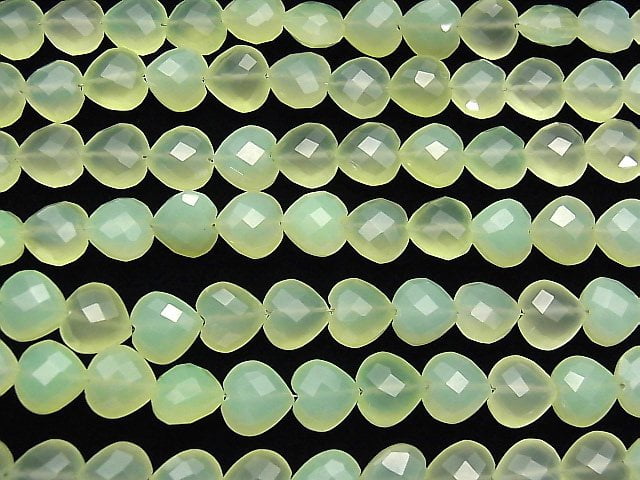 Hellgrüner Chalcedon AAA Vertikales Loch Herzschnitt 10x10mm halb oder 1Strang Perlen (ca. 6 Zoll / 16 cm)