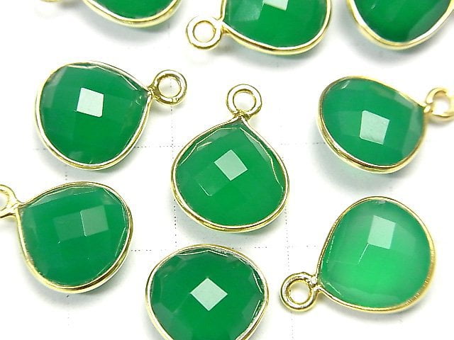 High Quality Green Onyx AAA Bezel Setting Chestnut Shape 11x11mm 18KGP 2pcs