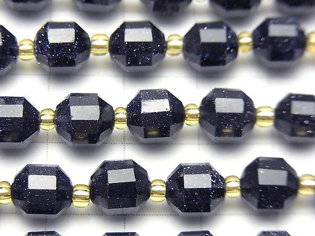 Blue Golden Sand Stone Double Point Faceted Tube 8x7mm 1strand beads (aprx.15inch / 36cm)
