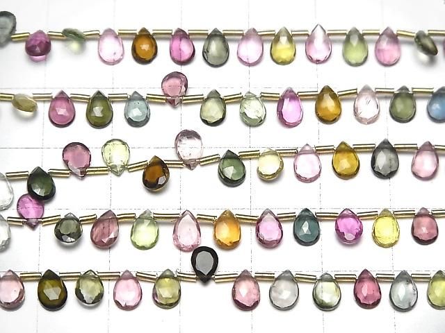 Hochwertiger mehrfarbiger Turmalin AAA Birnenform Rose Cut 6x4mm halb oder 1 Strang Perlen (36 Stück)