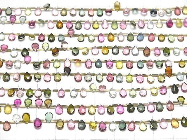 Hochwertiger mehrfarbiger Turmalin AAA Birnenform Rose Cut 6x4mm halb oder 1 Strang Perlen (36 Stück)
