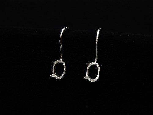 925純銀耳勾底座 (爪鑲) 橢圓 6x4mm 鍍銠 1對
