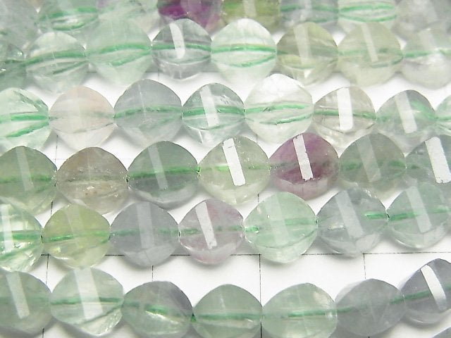 High Quality! Multicolor Fluorite AA++ 4Faceted Twist x Multiple Facets 6x6x6mm 1strand beads (aprx.15inch / 36cm)