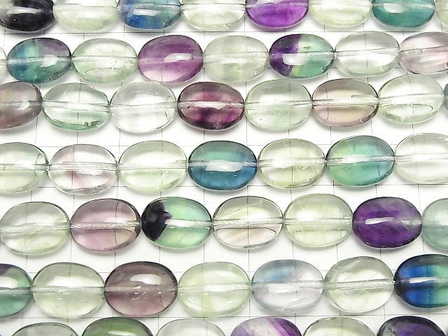 Multicolor Fluorit AA++ oval 16x12mm halb oder 1 Strang Perlen (ca. 15 Zoll / 37 cm)