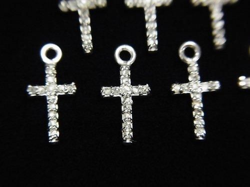 Diamond Cross Charm, 10x6x1.5mm, Silver925, 1pc