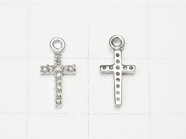 Diamond Cross Charm, 10x6x1.5mm, Silver925, 1pc
