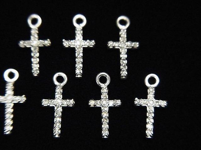 Diamond Cross Charm, 10x6x1.5mm, Silver925, 1pc