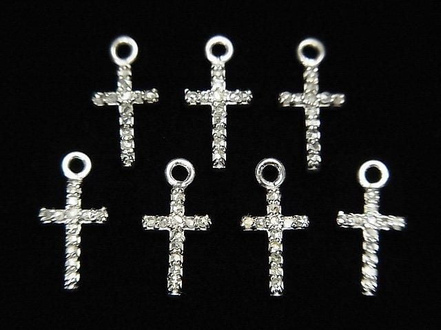 Diamond Cross Charm, 10x6x1.5mm, Silver925, 1pc