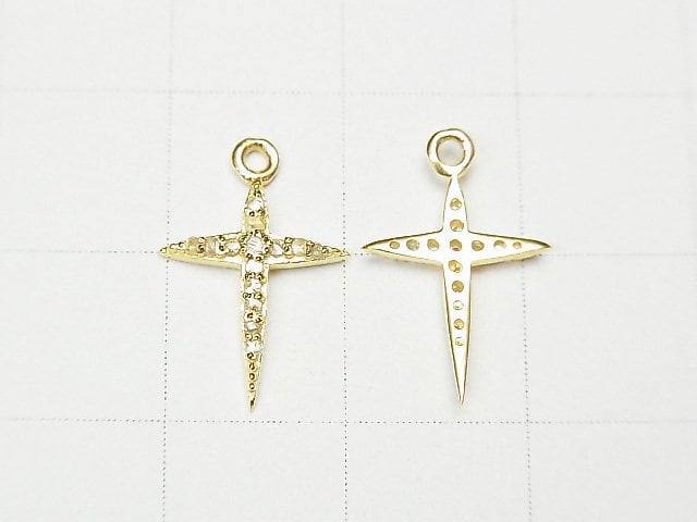 Diamond Cross Charm 14x10x1.5mm 18KGP 1pc