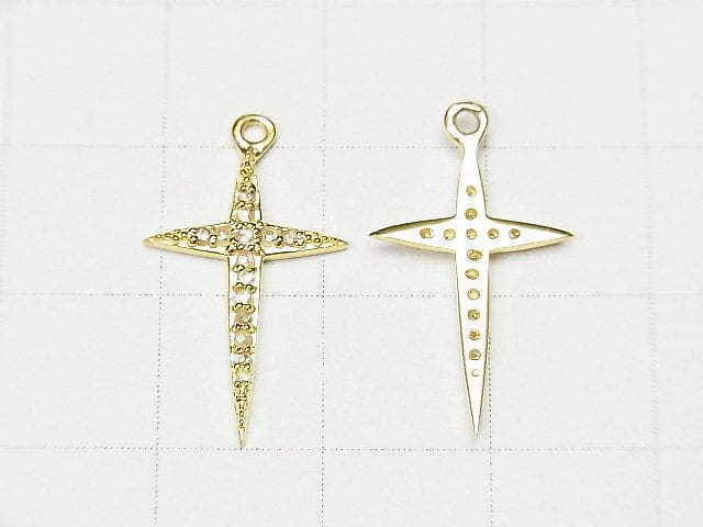 Diamond Cross Charm 20x12x1.5mm 18KGP 1pc