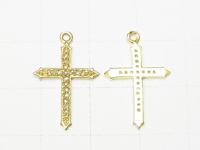 Diamond Cross Charm 18x13x1mm 18KGP 1pc
