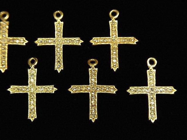 Diamond Cross Charm 14x12x1mm 18KGP 1pc