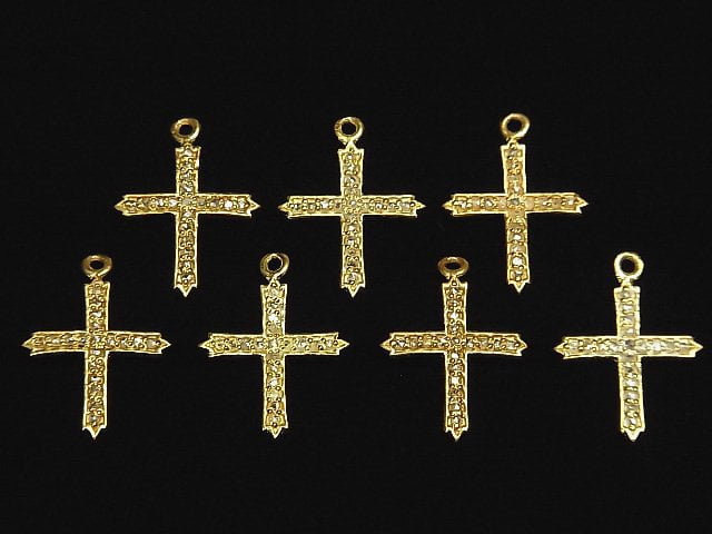 Breloque croix diamant 14x12x1mm 18KGP 1pc