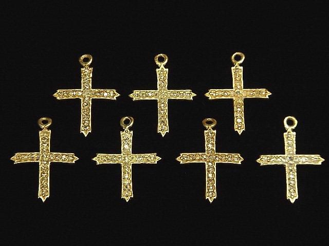 Diamond Cross Charm 14x12x1mm 18KGP 1pc