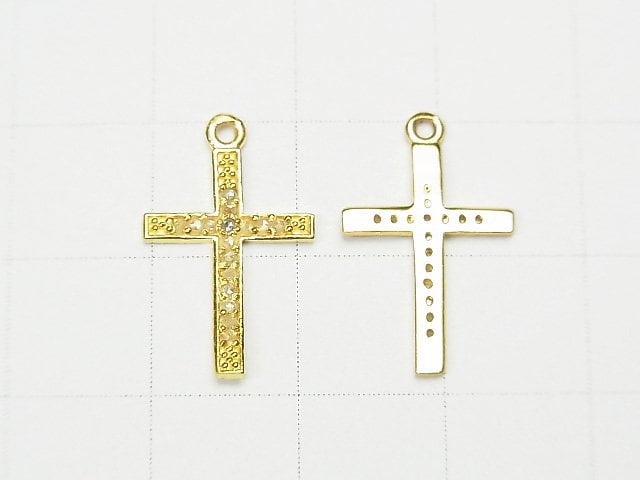 Diamond Cross Charm 17x12x1mm 18KGP 1pc