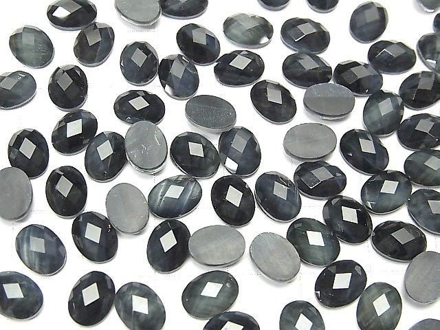 Blauer Tigerauge x Kristall AAA Oval Facettiert Cabochon 8x6mm 3Stücke