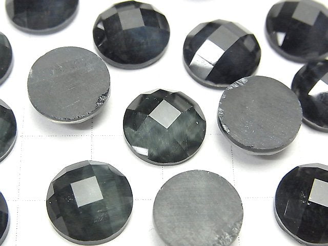 藍虎眼石 x AAA級刻面圓凸面蛋面 12x12毫米 2顆