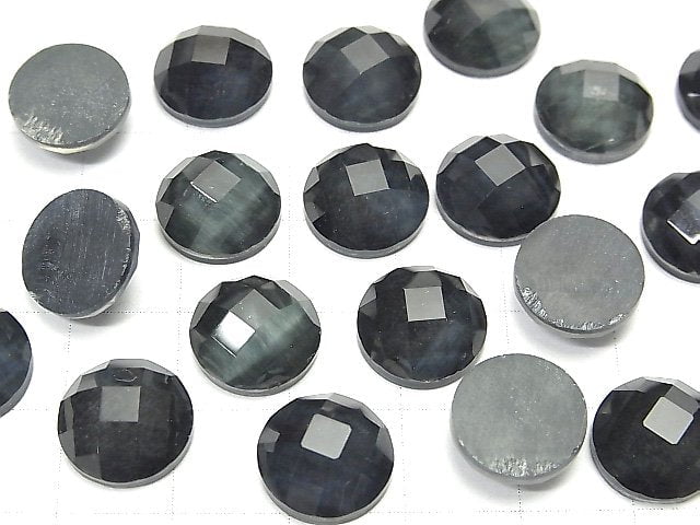 Blauer Tigerauge x Kristall AAA Rund Facettiert Cabochon 12x12mm 2Stücke