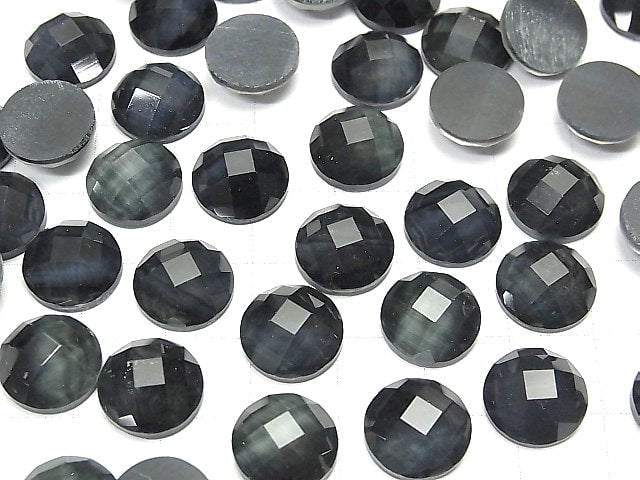Blauer Tigerauge x Kristall AAA Rund Facettiert Cabochon 12x12mm 2Stücke