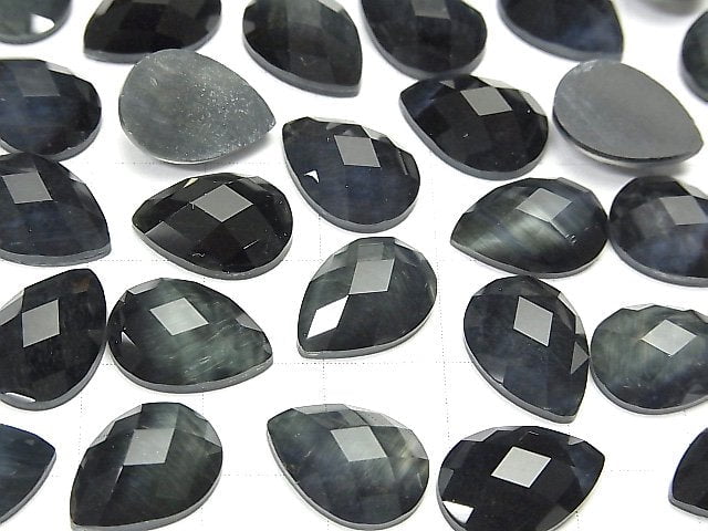 Blauer Tigerauge x Kristall AAA Birnenform Facettiert Cabochon 14x10mm 2Stücke