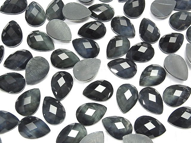 Blauer Tigerauge x Kristall AAA Birnenform Facettiert Cabochon 14x10mm 2Stücke