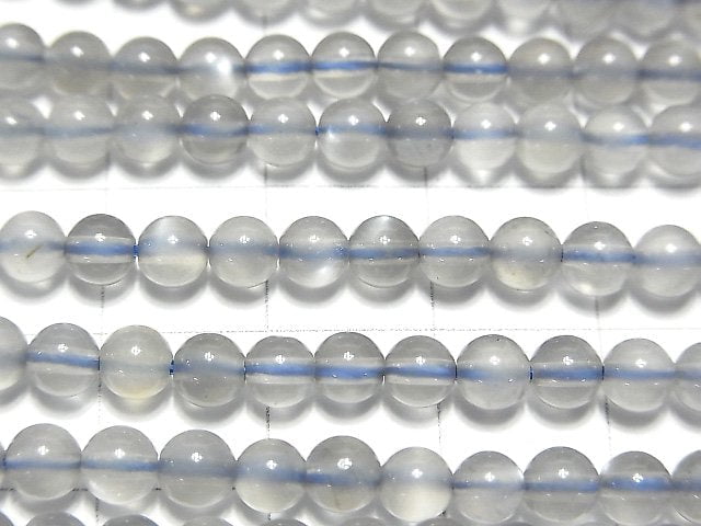 灰月光石 AAA- 圓形 4mm 1串珠子 (約15英吋 / 38公分)