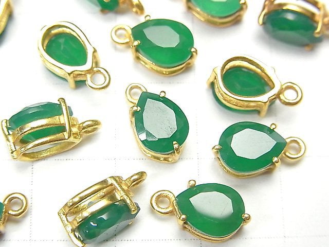 高品質綠瑪瑙 AAA 級包鑲梨形刻面 9x6mm 18KGP 2顆