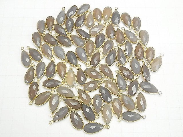 High Quality Gray Onyx AAA Bezel Setting Faceted Pear Shape 17x9mm 18KGP 2pcs