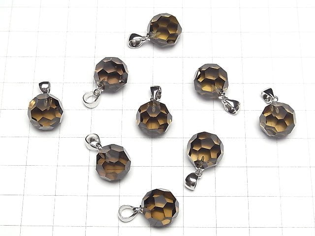 Rauchquarz AAA "Buckyball" Facettiert Runde 12mm Anhänger Silber925 1Stück