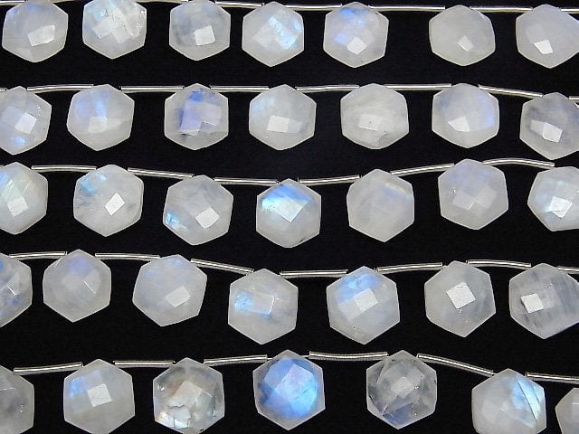 Regenbogen-Mondstein AA++ Sechseckschliff 11x10mm 1 Strang Perlen (8 Stück)