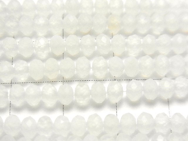 高品質!白玉髓刻面鈕扣圓珠 4x4x3mm 1串珠(約15英吋/37公分)