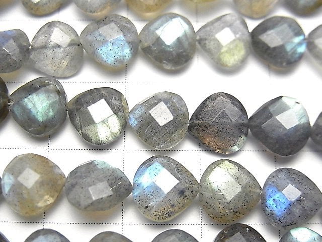 拉長石 AA++ 垂直孔心形切割 8x8公釐 半串或1串珠子 (約7英吋/17公分)