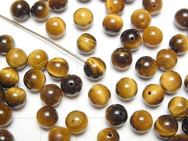 Gelber Tigerauge AA++ halb durchbohrter runder 6mm 10 Stück