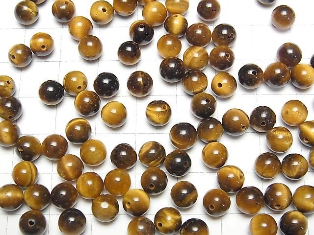 Gelber Tigerauge AA++ halb durchbohrter runder 6mm 10 Stück
