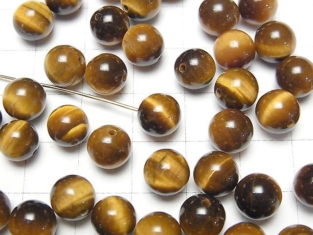 Gelber Tigerauge AA++ halb durchbohrter runder 8mm 10 Stück