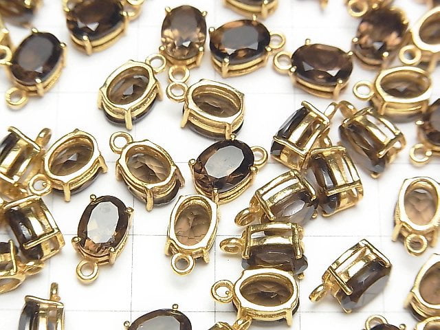 Hochwertiger rauchiger Quarz AAA Zargenfassung oval facettiert 8x6mm 18KGP 2 Stück
