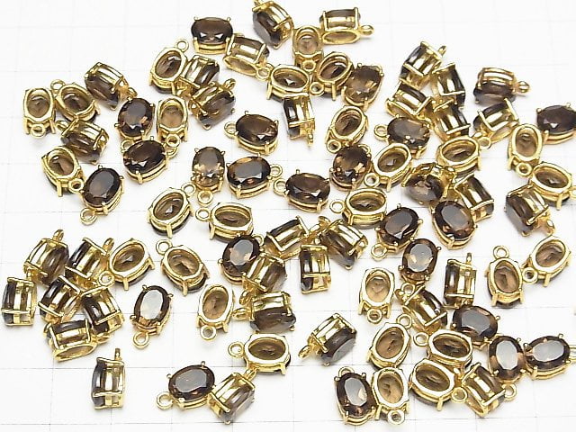 Hochwertiger rauchiger Quarz AAA Zargenfassung oval facettiert 8x6mm 18KGP 2 Stück