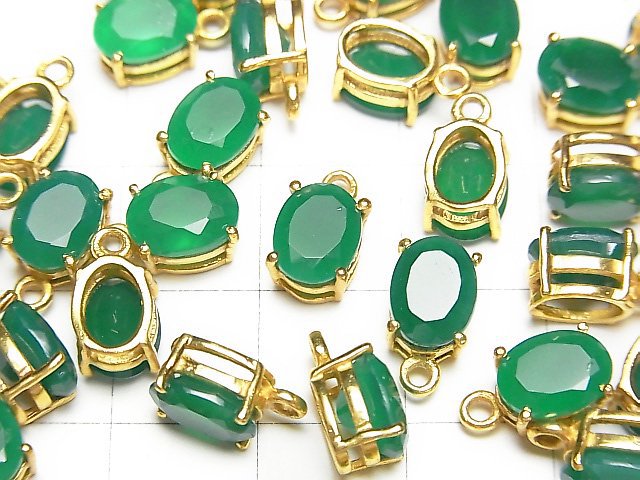 高品質綠瑪瑙 AAA 級包鑲橢圓刻面 8x6mm 18KGP 2顆