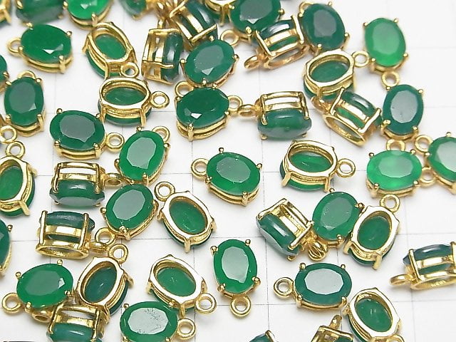 Hochwertiger grüner Onyx AAA Zargenfassung oval facettiert 8x6mm 18KGP 2 Stück