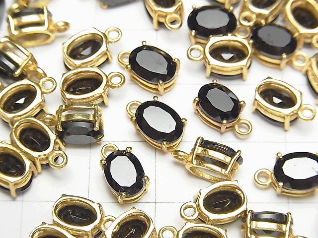 高品質刻面黑尖晶石 AAA 橢圓形 8x6mm 包鑲 18KGP 2顆