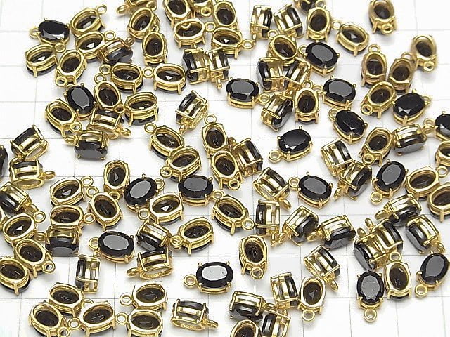 Hochwertiger schwarzer Spinell AAA Zargenfassung oval facettiert 8x6mm 18KGP 2 Stück